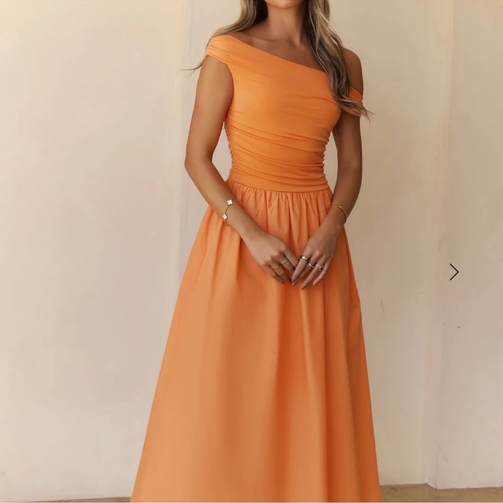 Hello Molly Elegant Orange Off-Shoulder Dress